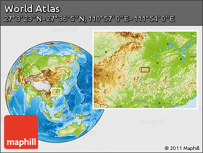 Physical Location Map of the Area around 27° 19' 44" N, 111° 25' 30" E