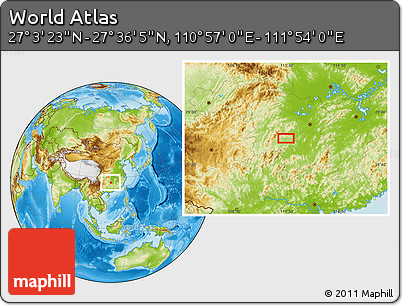 Physical Location Map of the Area around 27° 19' 44" N, 111° 25' 30" E