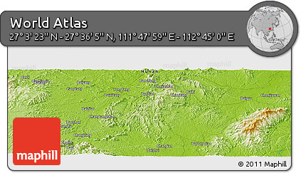 Physical Panoramic Map of the Area around 27° 19' 44" N, 112° 16' 30" E