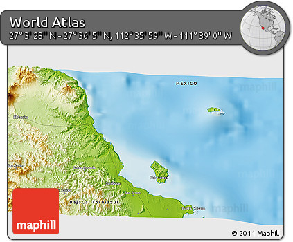 Physical 3D Map of the Area around 27° 19' 44" N, 112° 7' 30" W