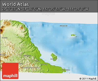 Physical 3D Map of the Area around 27° 19' 44" N, 112° 7' 30" W