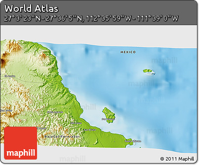 Physical 3D Map of the Area around 27° 19' 44" N, 112° 7' 30" W