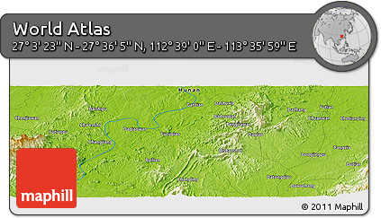 Physical Panoramic Map of the Area around 27° 19' 44" N, 113° 7' 30" E