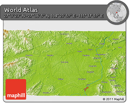 Physical 3D Map of the Area around 27° 19' 44" N, 114° 49' 29" E