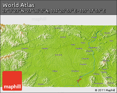 Physical 3D Map of the Area around 27° 19' 44" N, 114° 49' 29" E