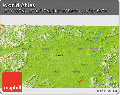 Physical 3D Map of the Area around 27° 19' 44" N, 114° 49' 29" E
