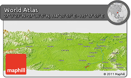 Physical Panoramic Map of the Area around 27° 19' 44" N, 114° 49' 29" E