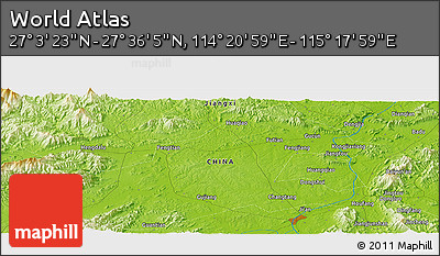 Physical Panoramic Map of the Area around 27° 19' 44" N, 114° 49' 29" E
