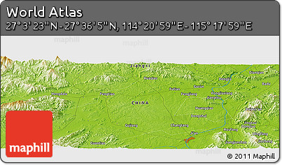 Physical Panoramic Map of the Area around 27° 19' 44" N, 114° 49' 29" E