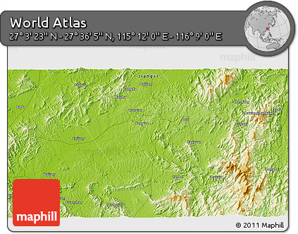 Physical 3D Map of the Area around 27° 19' 44" N, 115° 40' 30" E