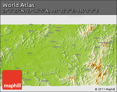 Physical 3D Map of the Area around 27° 19' 44" N, 115° 40' 30" E