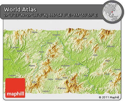 Physical 3D Map of the Area around 27° 19' 44" N, 117° 22' 30" E