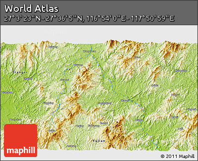 Physical 3D Map of the Area around 27° 19' 44" N, 117° 22' 30" E
