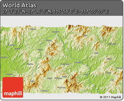 Physical 3D Map of the Area around 27° 19' 44" N, 117° 22' 30" E