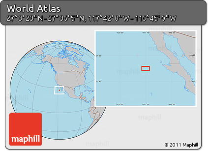 Gray Location Map of the Area around 27° 19' 44" N, 117° 13' 29" W