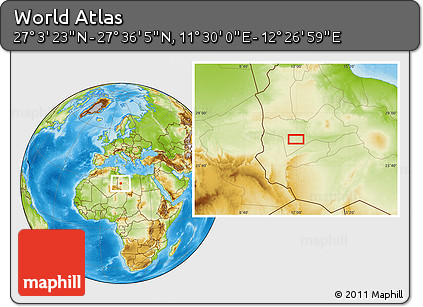 Physical Location Map of the Area around 27° 19' 44" N, 11° 58' 29" E