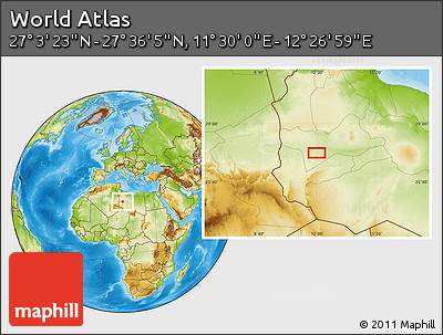 Physical Location Map of the Area around 27° 19' 44" N, 11° 58' 29" E