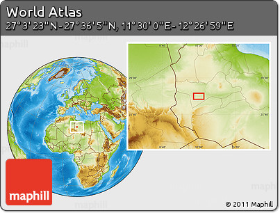 Physical Location Map of the Area around 27° 19' 44" N, 11° 58' 29" E
