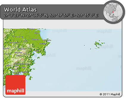 Physical 3D Map of the Area around 27° 19' 44" N, 120° 46' 30" E
