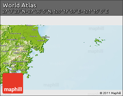 Physical 3D Map of the Area around 27° 19' 44" N, 120° 46' 30" E