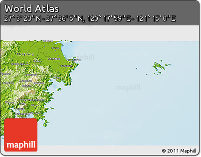 Physical 3D Map of the Area around 27° 19' 44" N, 120° 46' 30" E