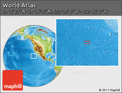 Physical Location Map of the Area around 27° 19' 44" N, 123° 10' 30" W