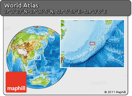 Physical Location Map of the Area around 27° 19' 44" N, 127° 34' 30" E