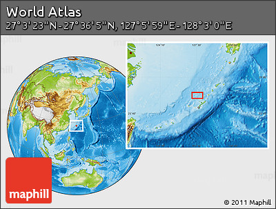 Physical Location Map of the Area around 27° 19' 44" N, 127° 34' 30" E