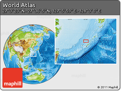 Physical Location Map of the Area around 27° 19' 44" N, 127° 34' 30" E