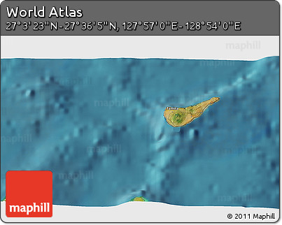 Satellite 3D Map of the Area around 27° 19' 44" N, 128° 25' 30" E