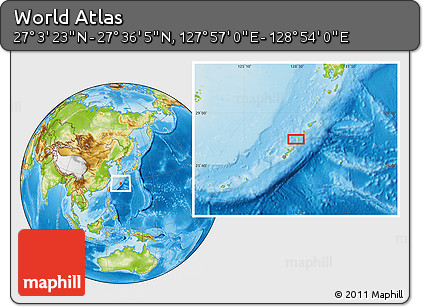 Physical Location Map of the Area around 27° 19' 44" N, 128° 25' 30" E