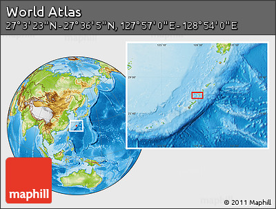 Physical Location Map of the Area around 27° 19' 44" N, 128° 25' 30" E