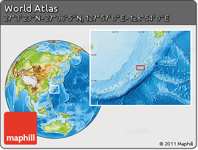 Physical Location Map of the Area around 27° 19' 44" N, 128° 25' 30" E