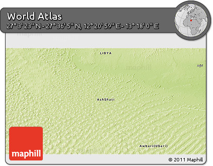 Physical 3D Map of the Area around 27° 19' 44" N, 12° 49' 29" E