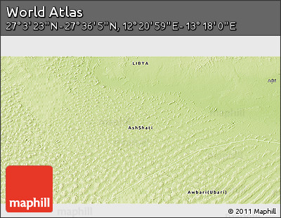 Physical 3D Map of the Area around 27° 19' 44" N, 12° 49' 29" E