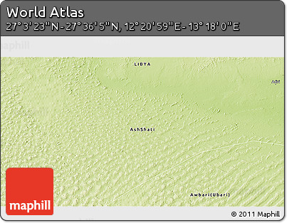 Physical 3D Map of the Area around 27° 19' 44" N, 12° 49' 29" E
