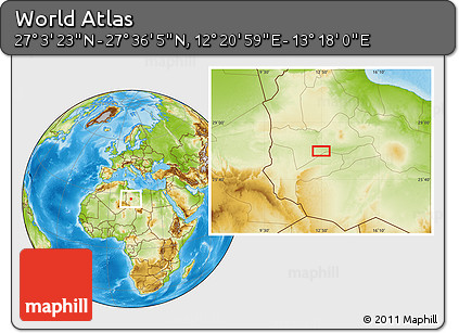 Physical Location Map of the Area around 27° 19' 44" N, 12° 49' 29" E