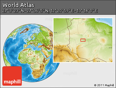 Physical Location Map of the Area around 27° 19' 44" N, 12° 49' 29" E