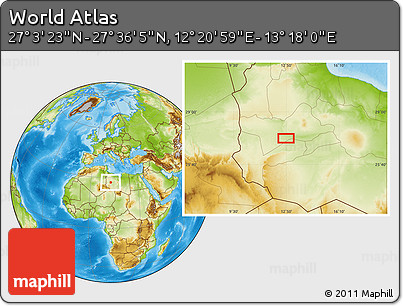 Physical Location Map of the Area around 27° 19' 44" N, 12° 49' 29" E