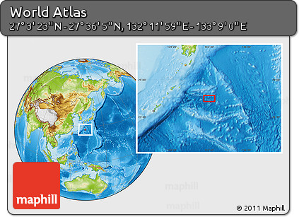 Physical Location Map of the Area around 27° 19' 44" N, 132° 40' 30" E