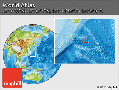 Physical Location Map of the Area around 27° 19' 44" N, 132° 40' 30" E
