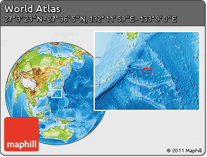 Physical Location Map of the Area around 27° 19' 44" N, 132° 40' 30" E