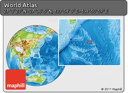 Physical Location Map of the Area around 27° 19' 44" N, 134° 22' 30" E