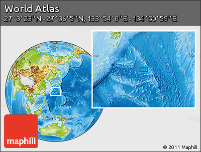 Physical Location Map of the Area around 27° 19' 44" N, 134° 22' 30" E
