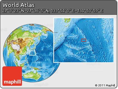 Physical Location Map of the Area around 27° 19' 44" N, 134° 22' 30" E
