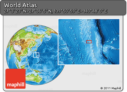 Physical Location Map of the Area around 27° 19' 44" N, 140° 19' 29" E