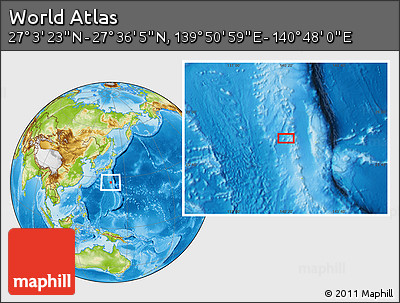 Physical Location Map of the Area around 27° 19' 44" N, 140° 19' 29" E