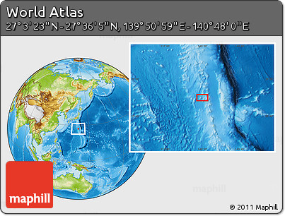 Physical Location Map of the Area around 27° 19' 44" N, 140° 19' 29" E