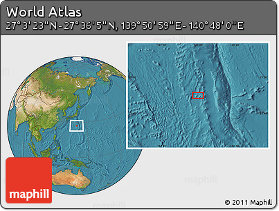 Satellite Location Map of the Area around 27° 19' 44" N, 140° 19' 29" E