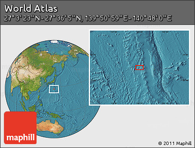 Satellite Location Map of the Area around 27° 19' 44" N, 140° 19' 29" E